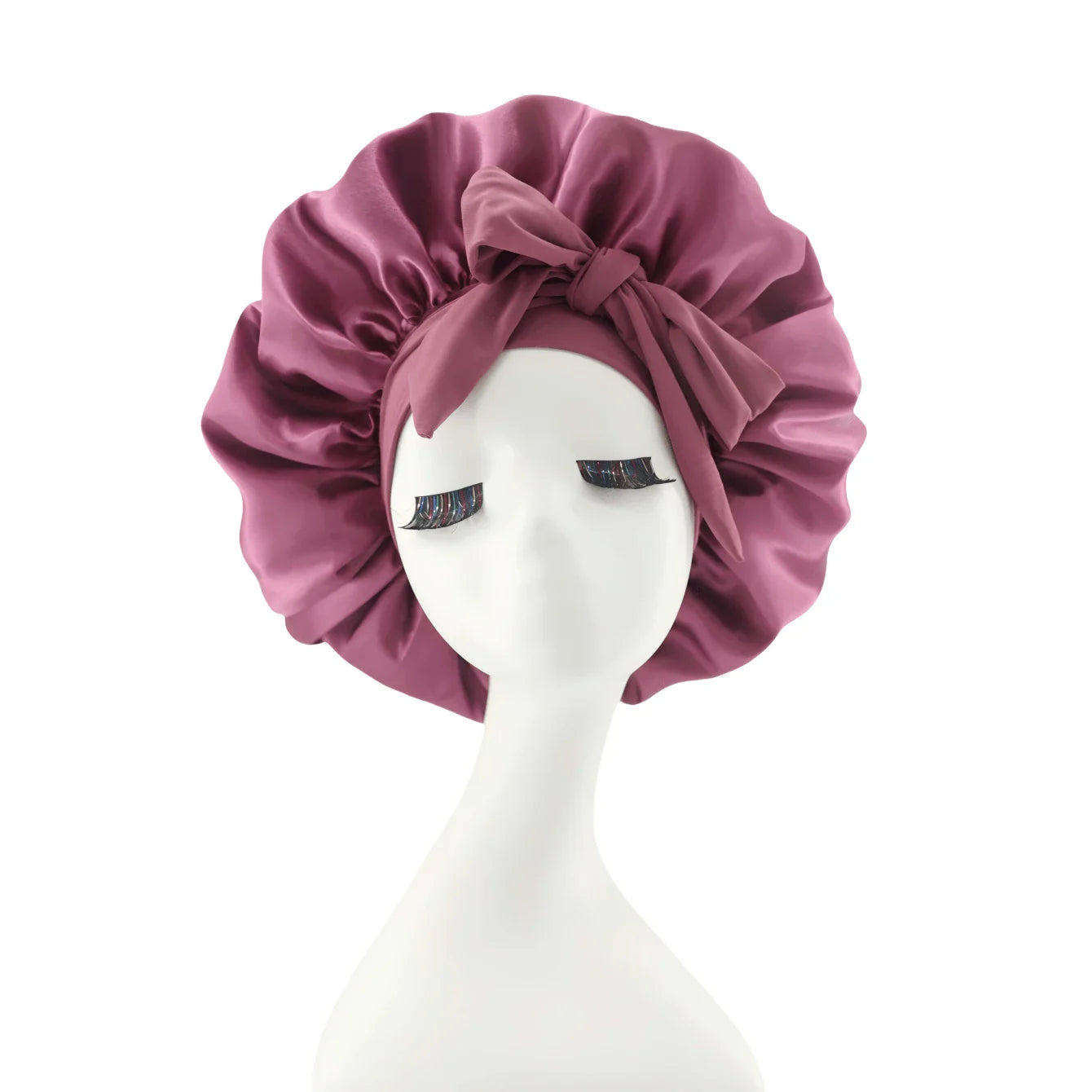 [Pink Satin Bonnet] Soft Luxurious Pink Satin Bonnet - Adjustable Tie Band & Bow Accent, Comfortable Ruffled Design For A Snug Fit, Hair Protection | Satin Cap | Smooth Satin Finish For Women & Men