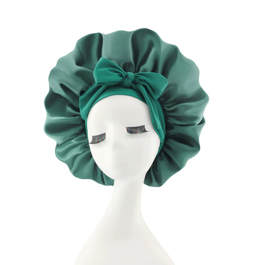 [Pink Satin Bonnet] Soft Luxurious Pink Satin Bonnet - Adjustable Tie Band & Bow Accent, Comfortable Ruffled Design For A Snug Fit, Hair Protection | Satin Cap | Smooth Satin Finish For Women & Men