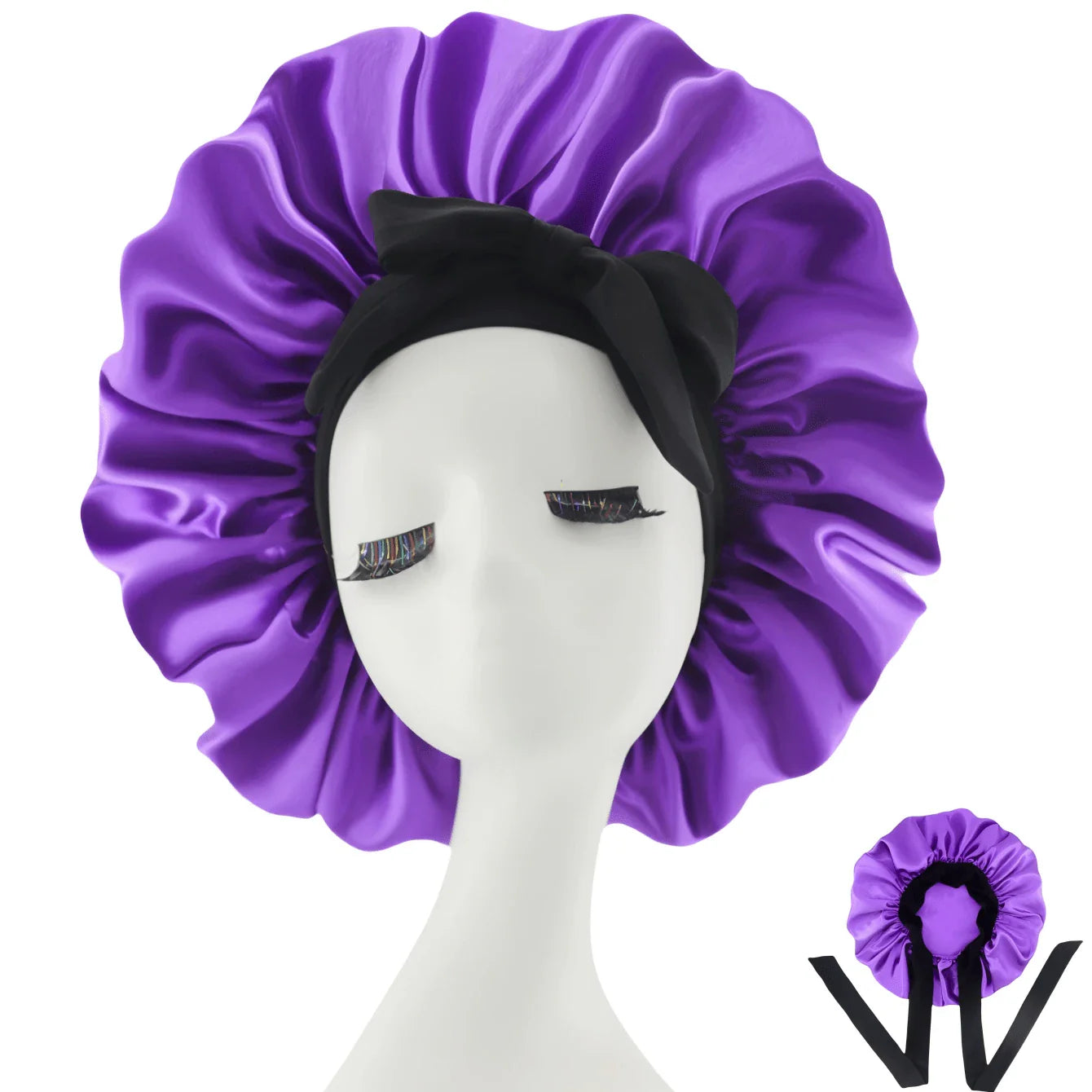 [Pink Satin Bonnet] Soft Luxurious Pink Satin Bonnet - Adjustable Tie Band & Bow Accent, Comfortable Ruffled Design For A Snug Fit, Hair Protection | Satin Cap | Smooth Satin Finish For Women & Men