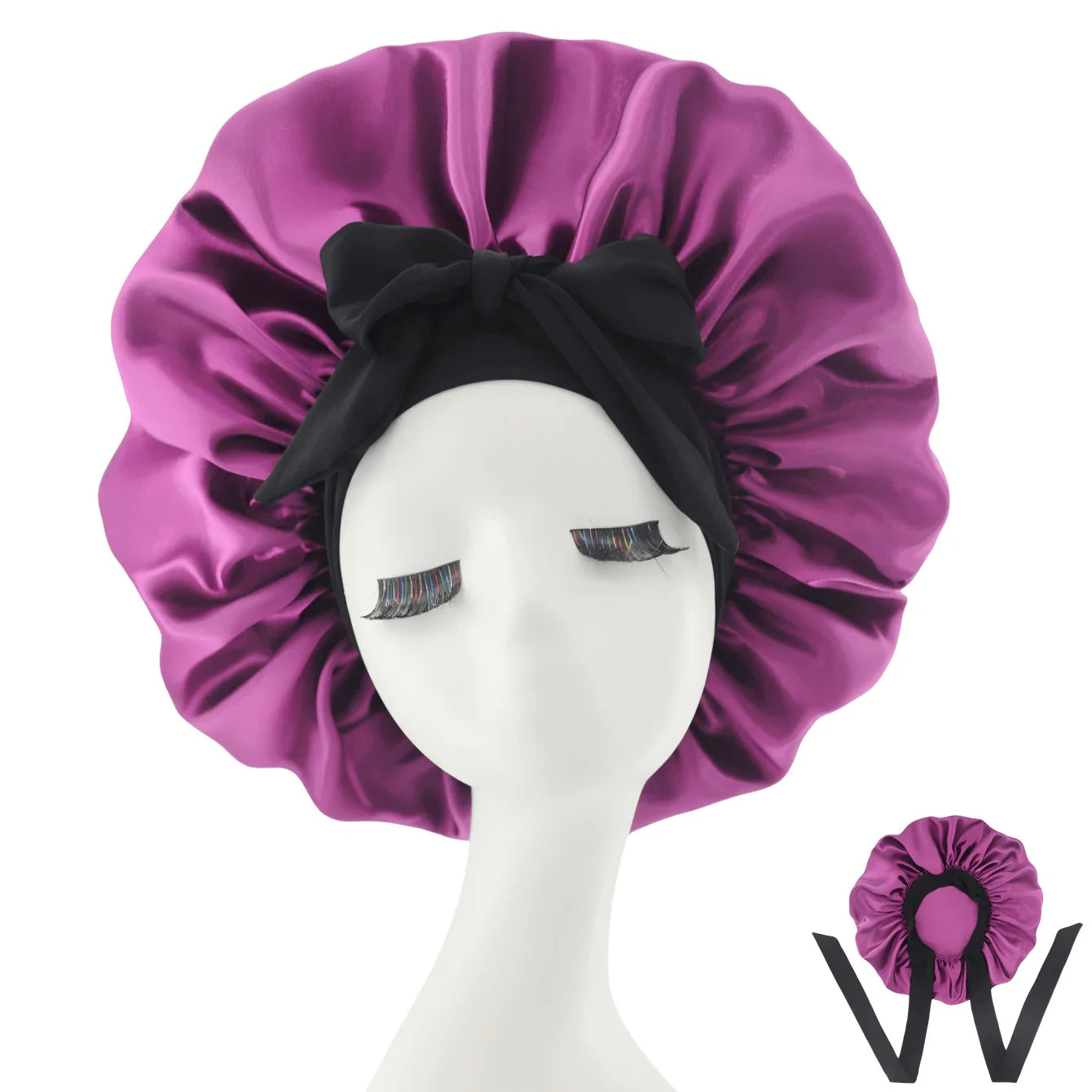 [Pink Satin Bonnet] Soft Luxurious Pink Satin Bonnet - Adjustable Tie Band & Bow Accent, Comfortable Ruffled Design For A Snug Fit, Hair Protection | Satin Cap | Smooth Satin Finish For Women & Men