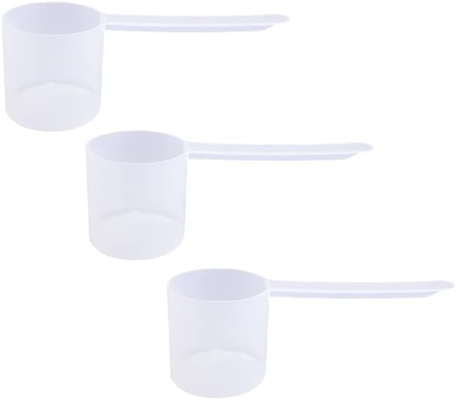 Plastic Measuring Scoop, (70 cc | 4.73 tbsp | 2.37 fl oz. | 70 mL) Long Handle Spoons for Powders, Granules, Coffee, Pet Food, Baking Supplies, Protein and Other Dry Goods, BPA Free (Set of 3)