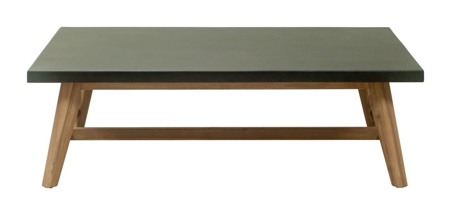 Dert Coffee Table Gray Coffee Table, Modern Style, Faux Concrete Duralcrete rectangular shape tabletop, Acacia Wood, Outdoor Living