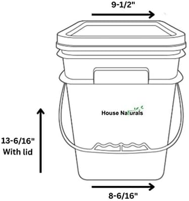 House Naturals 4 Gallon Square Food Grade Bucket Pail with Plastic Handles and Lid (Pack of 3) Made in USA containers (Aqua - Black lids)