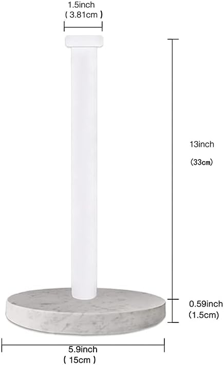 Paper Towel Holder Countertop, Standing Paper Towel Roll Holder for Kitchen Bathroom, with Weighted Marble Base for One-Handed Operation (White), White Marble Paper Towel Holder