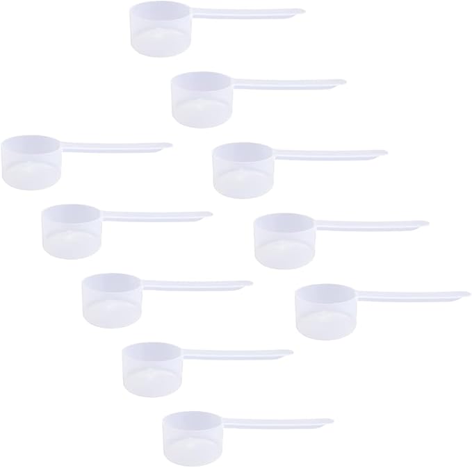 Plastic Measuring Scoop, (9 cc | 2 tsp | 9 mL) Long Handle Spoons for Powders, Granules, Coffee, Pet Food, Baking Supplies, Protein and Other Dry Goods, BPA Free (Set of 10)