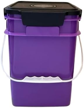 House Naturals 4 Gallon Square Food Grade Bucket Pail with Plastic Handles and Lid (Pack of 3) Made in USA containers (Purple - Black lids)