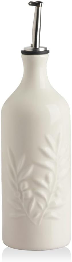Sweejar Ceramic Olive Oil Dispenser Bottle, 20 Oz Relief Opaque Oil Cruet Protects Oil To Reduce Oxidation, Suitable for Storage Oil, Vinegar, Soy Sauce, Coffee Syrup, Liquids, Set of 1 (Beige)