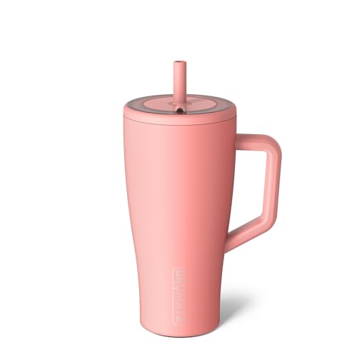 BrüMate Era 30 oz Tumbler with Handle and Straw | 100% Leakproof Insulated Water Bottle Tumbler with Lid and Flexible SoftSip Straw | Made of Stainless Steel | Cup Holder Friendly | 30oz (Guava)