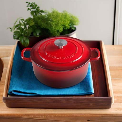 Enameled Cast Iron Dutch Oven, 5.5 Quart, Round Dutch Ovens Pot with Dual Handle for Bread Baking, Dutch Ovens with Lid, Bread Oven, Red
