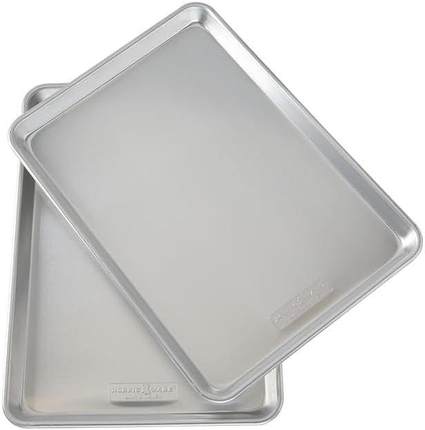 Nordic Ware Naturals Half Sheet Set - USA Made Aluminum Commercial Quality Sheet Pan for Baking or Roasting, Encapsulated Galvanized Steel Rim Prevents Warping, 2pk Half + Lid