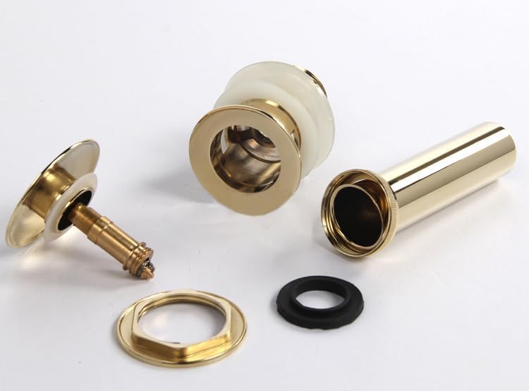 Bathroom Pop-Up Drain Plumbing Sink Trim Kit, Solid Brass, with Overflow Function, Polished Gold, Lavatory Vessel Sink Drains