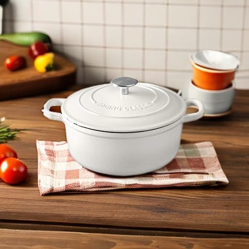 Dutch Ovens Enameled Cast Iron Covered 5.5 Quart Dutch Oven with Dual Handle for Bread Baking, White