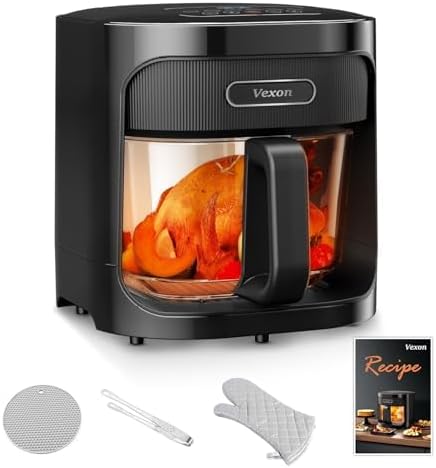 4.5QT Large Air Fryer – See-Through Glass, 360° Hot Air and Auto Shut-Off for Golden, Crispy Food