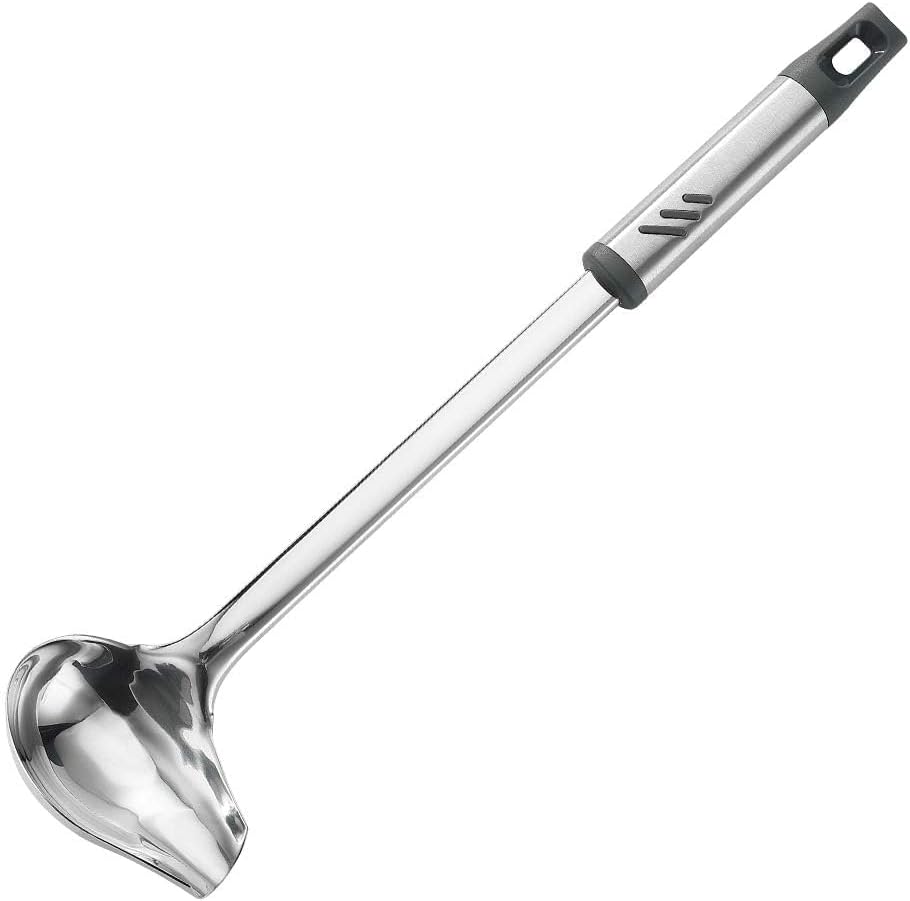 Gravy Ladle, 1 oz Small Ladles for Serving Sauce, Stainless Steel Sauce Ladle with Pouring Spout, 13.4 inch Drizzle Spoon for Gravies and Dressings, Durable Construction, Silver, KLB-ASB-123