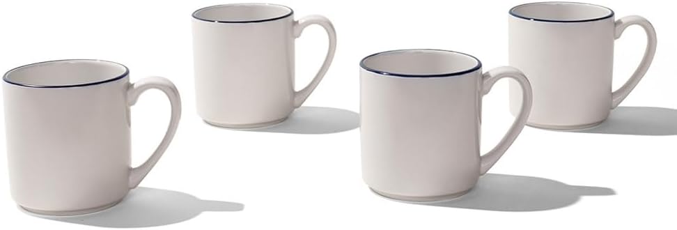 Made In Cookware - Set of 4 - Coffee Mug Set - 12 oz - White With Navy Rim - Porcelain - Crafted in England - Dishwasher and Microwave Safe