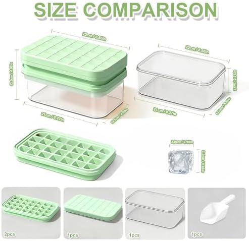 Mini Press-Type Ice Maker for Freezer + Silicone Ice Cube Trays with Lid and Bin