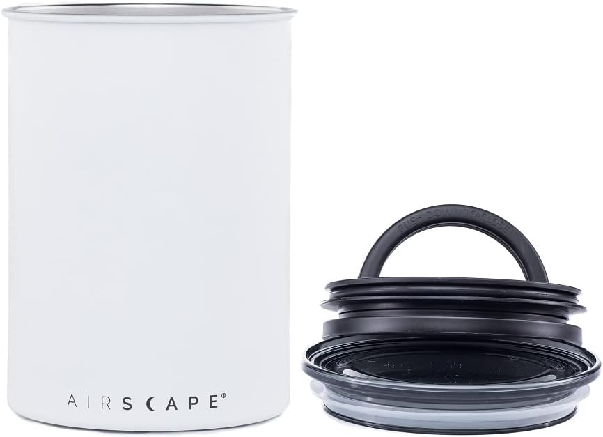 Planetary Design Airscape® Stainless Steel Coffee Canister | Food Storage Container | US Patented Inner Plunger Lid REMOVES Excess Oxygen | Don't Buy airtight, Buy AIR-Less | (Medium, Matte White)