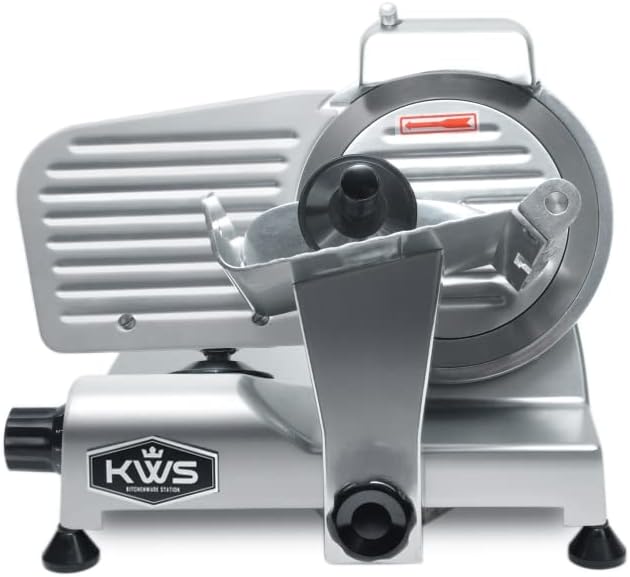 KWS Premium MS-6SS 200w Electric Slicer 7.67-Inch Stainless Steel Blade, Frozen Meat/Deli Meat/Cheese/Food Slicer Low Noises Commercial and Home Use
