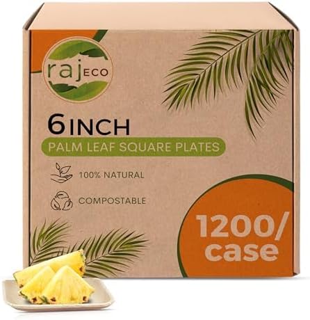 Raj Palm Leaf Bulk Plates like Bamboo plates Disposable, Decorative Compostable Tableware for wedding, Lunch, Dinner, Birthday, Camping, Outdoor BBQ (6" 200 Pack(6 Cases I 1200 Pack))