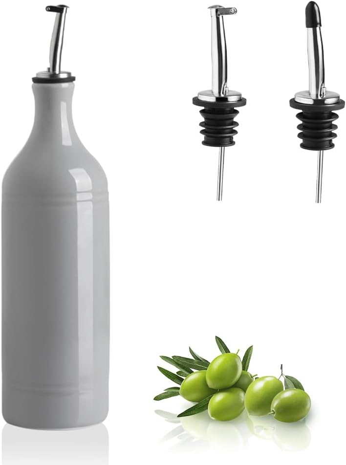 Sweejar Large Ceramic Olive Oil Dispenser Bottle, Opaque Oil Cruet Protects Oil to Reduce Oxidation, Suitable for Storage Oil, Vinegar, Soy Sauce & Other Liquids, Pack of 1, 24 Fl Oz (Gray)