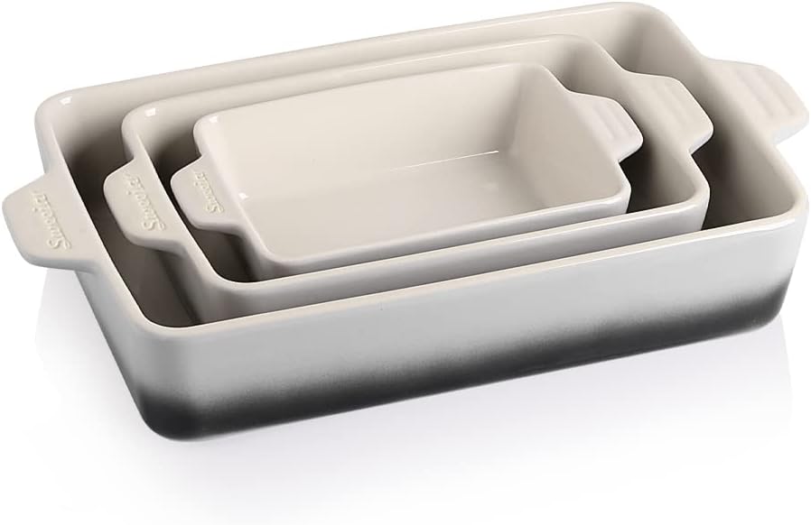 Sweejar Ceramic Bakeware Set, Rectangular Baking Dish for Oven Lasagna Pans for Cooking, Kitchen, Cake Dinner, Banquet and Daily Use, 11.8 x 7.8 x 2.76 Inches of Casserole Dishes (Gradient Gray)