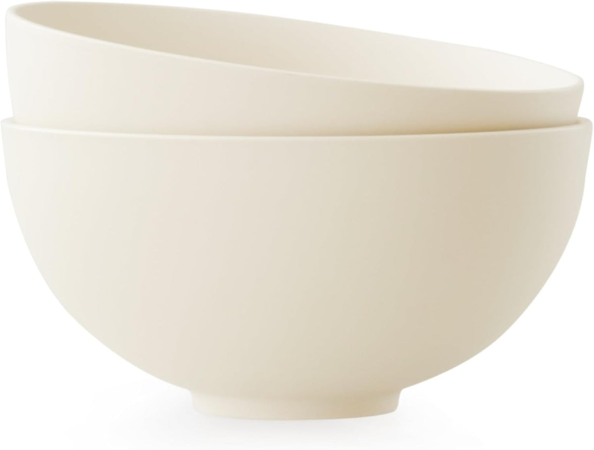 WENSHUO Serving Bowls, Modern Farmhouse Salad Bowls, Ceramic Fruit Bowls, 7.5" Set of 2 (Matte Crème)
