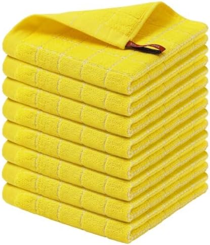 Homaxy 100% Cotton Terry Kitchen Dish Cloths, Ultra Soft and Absorbent Dish Towels for Kitchen, Perfect for Drying and Washing Dishes, 8 Pack, 12 x 12 Inches, Yellow