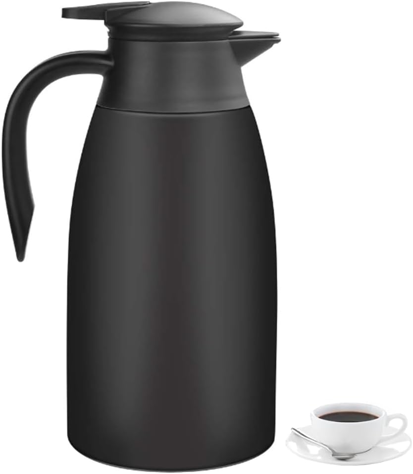 Thermal Coffee Carafe 70 oz / 2L Insulated Stainless Steel, Coffee Carafes Double Walled Vacuum Pot Flask - Hot Beverage Dispenser/Water, Tea - Keep 12/24 Hours Hot/Cold (Black)