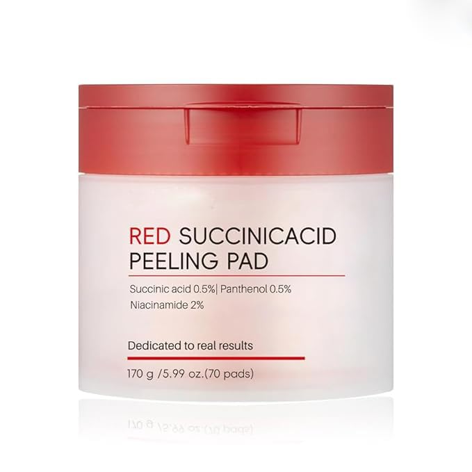 Facial Peeling Pads with Succinic Acid, Niacinamide, AHA, BHA, Panthenol for Breakout-Prone Skin, Red (70p, Succinic Acid)
