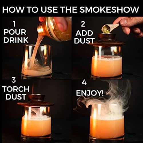 Premium Walnut Wood Cocktail Smoker with Six 4 oz Tins of Wood Chips. Great for Whiskey & Old Fashion. Coated in Safe Food Natural Beeswax, Non-Toxic Top by Smokeshow (6-Pack)