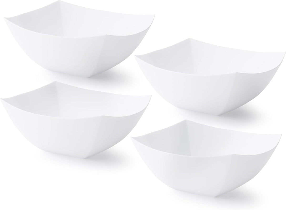 Posh Setting - White Plastic Serving Bowls for Party (8oz - 4 Pack) Square, Disposable, Salad & Fruit Bowls for Party Table, Candy Containers for Candy Buffet
