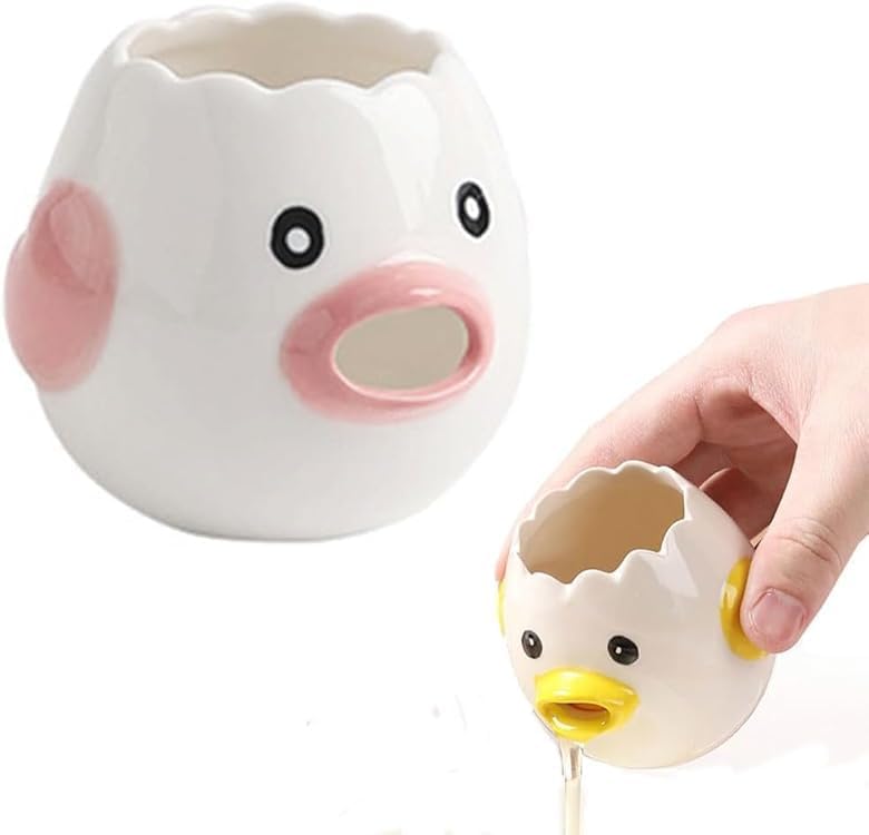 Ceramic Cute Egg Separator, Mini Egg White and Yolk Separator, Practical Kitchen Small Egg Filter Splitter, Kitchen Gadget Baking Assistant Tool, Dishwasher Safe (Pink)