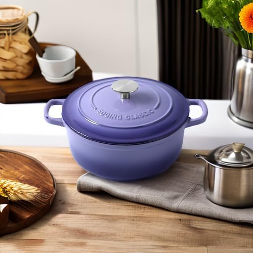 Enameled Cast Iron Duch Oven, 5.5 Quart Round Dutch Ovens Pot with Lid, Dual Handle for Bread Baking, Purple