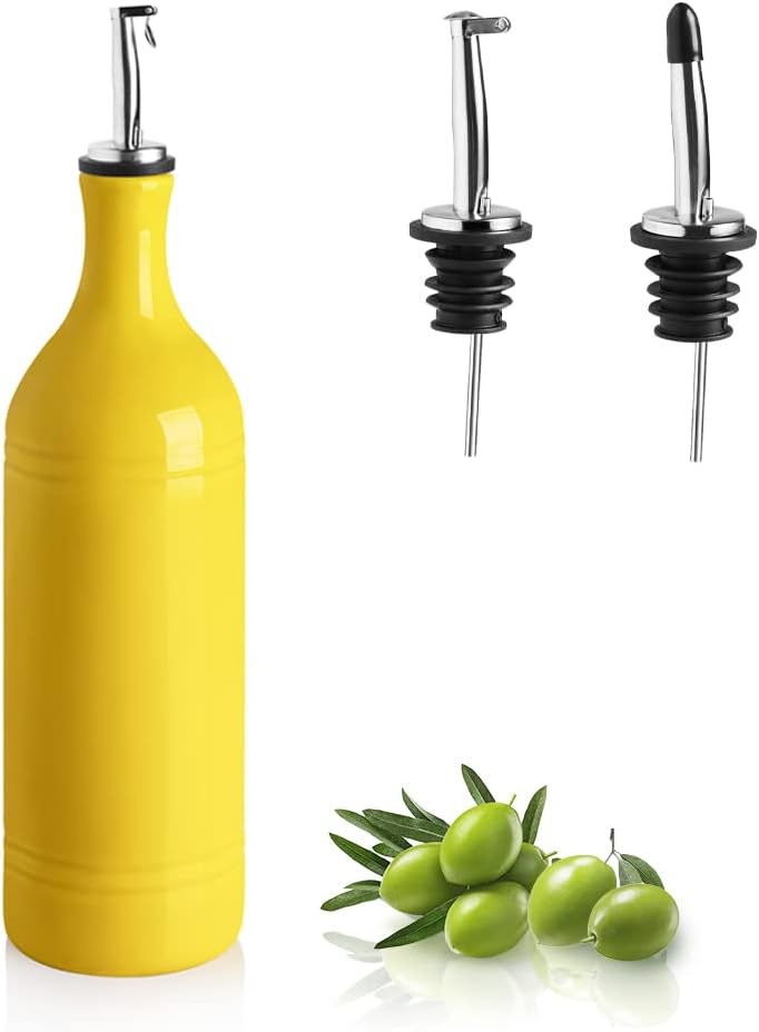 Sweejar Large Ceramic Olive Oil Dispenser Bottle, Opaque Oil Cruet Protects Oil to Reduce Oxidation, Suitable for Storage Oil, Vinegar, Soy Sauce & Other Liquids, Pack of 1, 24 Fl Oz (Yellow)