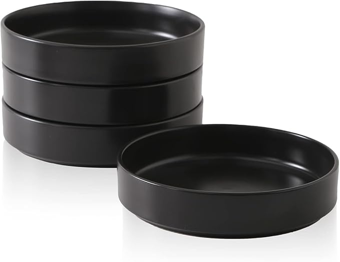 Stone Lain 32-Piece Black Matte Dinnerware Set + 4-Piece Black Stoneware Pasta Bowl Set
