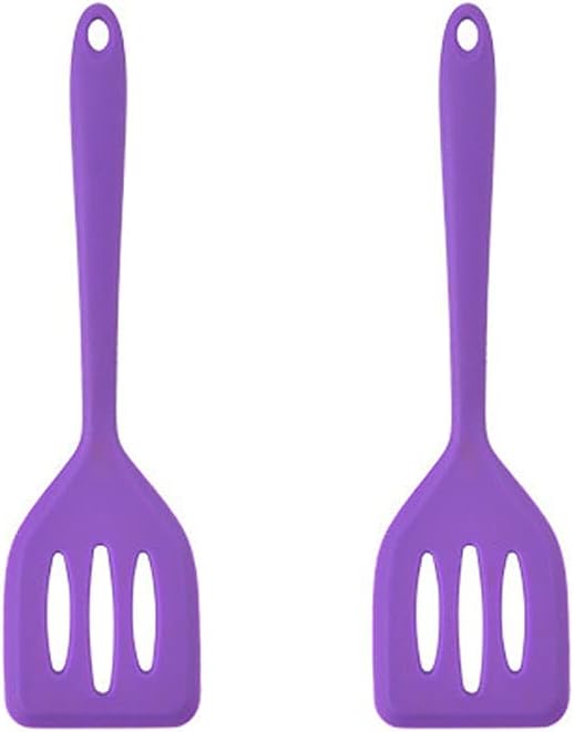 2Pack Small Silicone Turner High Heat Resistant Slotted Spatula for Fish, Eggs, Pancakes and More (8.2 IN, Purple)