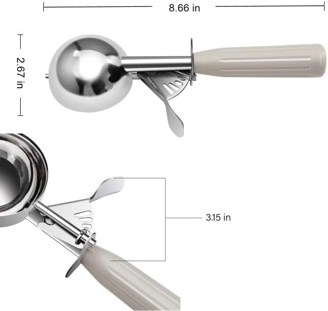 Commercial-Grade Ice Cream Scooper 3.25 oz, 18/8 Stainless Steel Cookie Scoop with Plastic Handle, Portion Control Disher Scoop for Bakeries, Restaurants & Dessert Shops, #10, Ivory