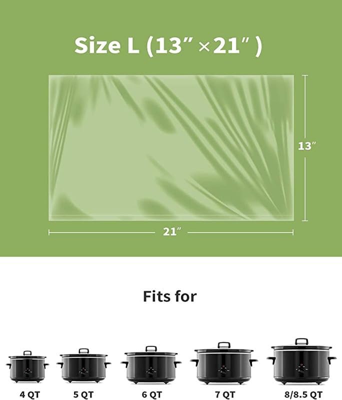 KOOC Slow Cooker Liners 13x21 inch 10 Count Large Size Disposable Pot Liners Cooking Bags Fit 3QT to 8.5QT Pot BPA Free Fresh Locking Seal Design