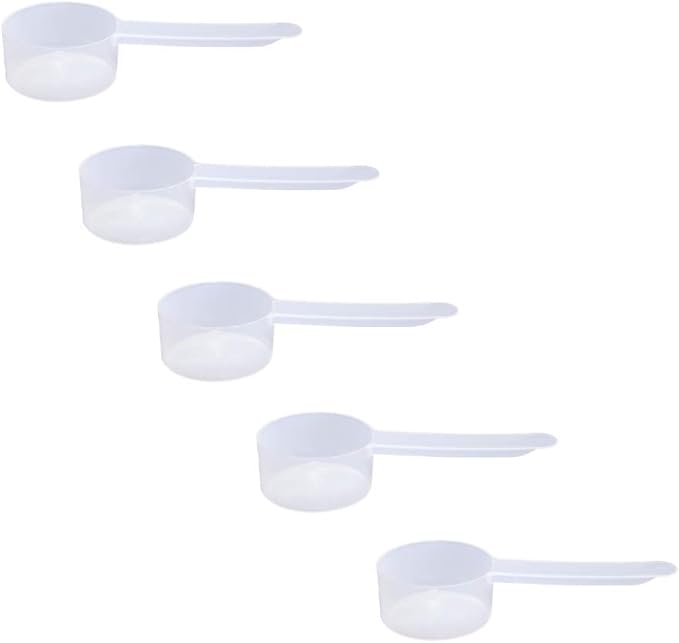 Plastic Measuring Scoop, (18 cc | 1.30 Tablespoon | 18 mL) Long Handle Spoons for Powders, Granules, Coffee, Pet Food, Baking Supplies, Protein and Other Dry Goods, BPA Free (Set of 5)