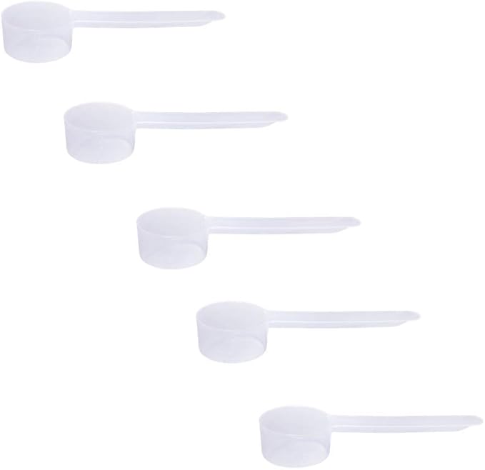 Plastic Measuring Scoop, (13 cc | 1 tablespoon | 1/2 fl oz. | 13mL) Long Handle Spoons for Powders, Granules, Coffee, Pet Food, Baking Supplies, Protein and Other Dry Goods, BPA Free (Set of 5)