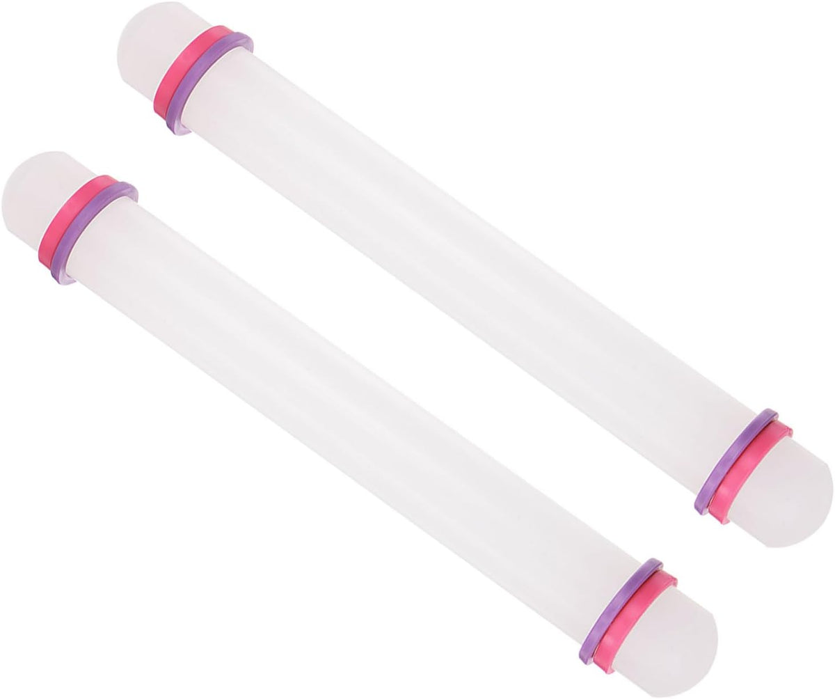 Fondant Rolling Pin, 9" Length, PP Plastic Non-Stick Guide Rings Fondant Roller Dough Roller - (Applications: for Baking DIY), 2-Pieces