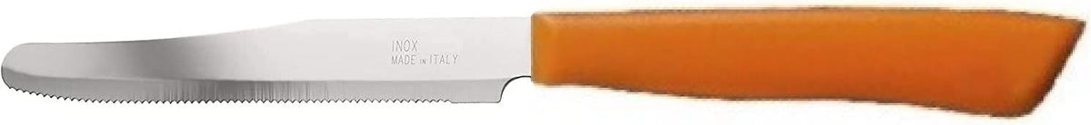 Tredoni 6 kitchen Knives - 4.3"/11cm Italian Stainless Steel Serrated Vegetable/Steak/Table Knife Cutlery, Rounded Tip (Orange)