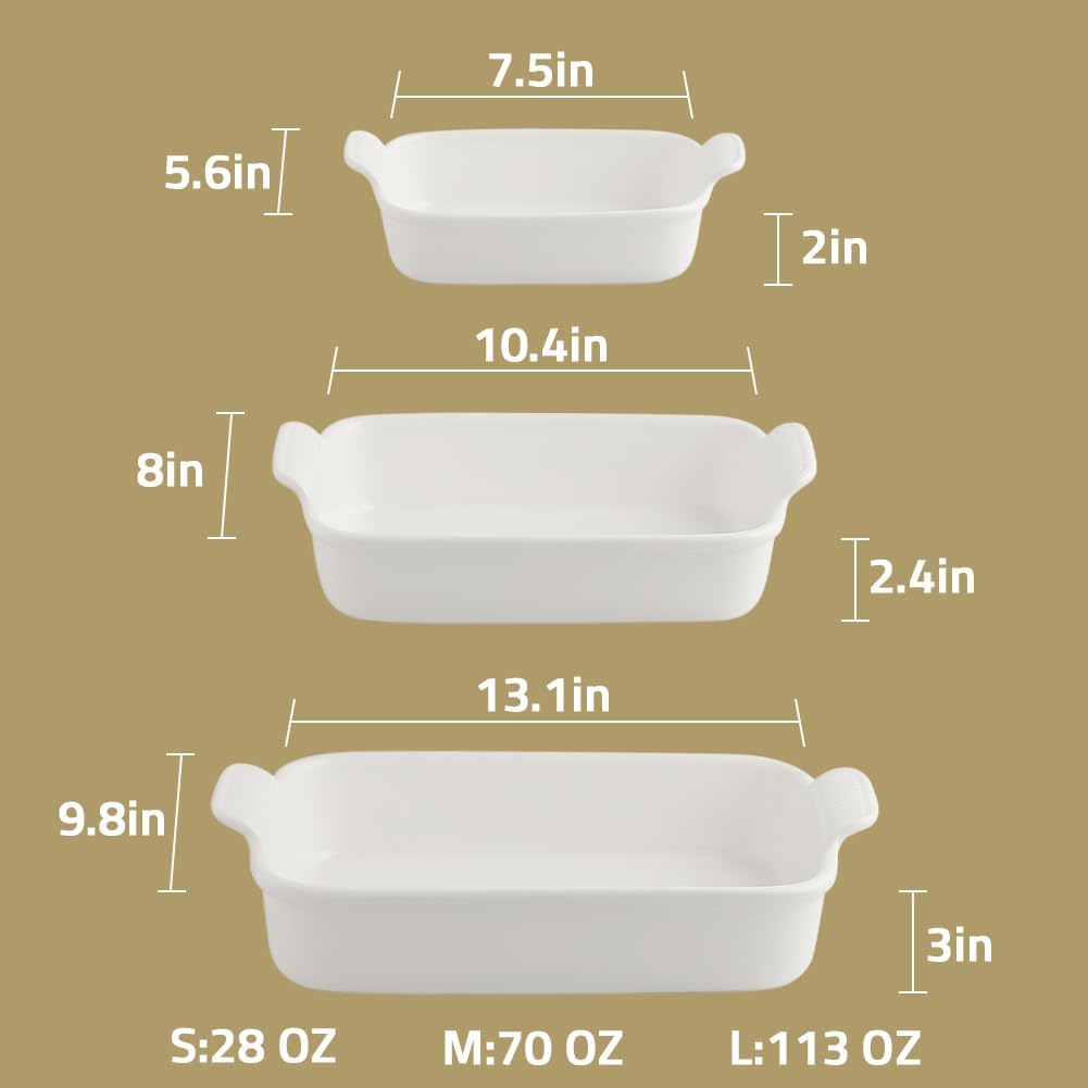 Sweejar Baking Pans Set, Ceramic 9x13 Baking Dish with Handle, Rectangular Casserole Dishes for Oven, Bakeware Sets of 3, Durable Lasagna Pan Deep for Kitchen, Banquet, Wedding Gift(Black)