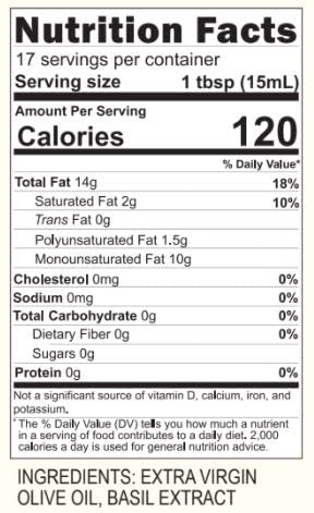 Blazing Bella Extra Virgin Olive Oil (Basil, 8.45 Fl Oz (Pack of 1))