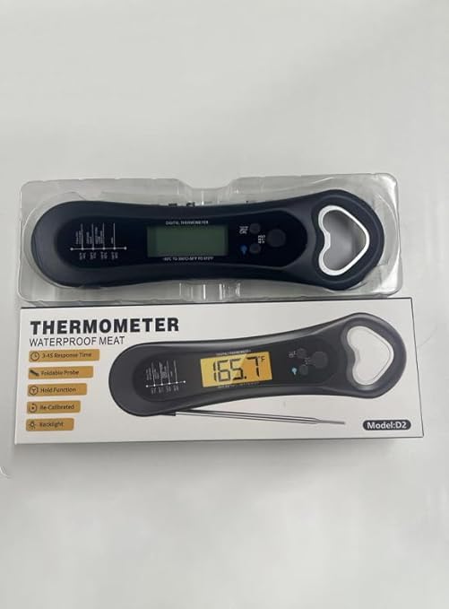 Meat Thermometer Digital Instant Read, with Bottle Opener, for Grill and Cooking, Backlight & Calibration Food Thermometer, Kitchen Gadgets for BBQ, Turkey, Candy, Liquids