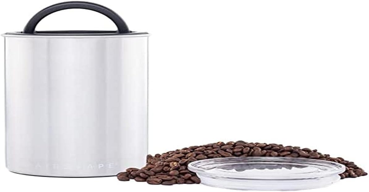 Planetary Design Airscape Stainless Steel Coffee Canister | Food Storage Container | US Patented Inner Plunger Lid REMOVES Excess Oxygen | Don't Buy airtight, Buy AIR-Less (Medium, Brushed Steel)
