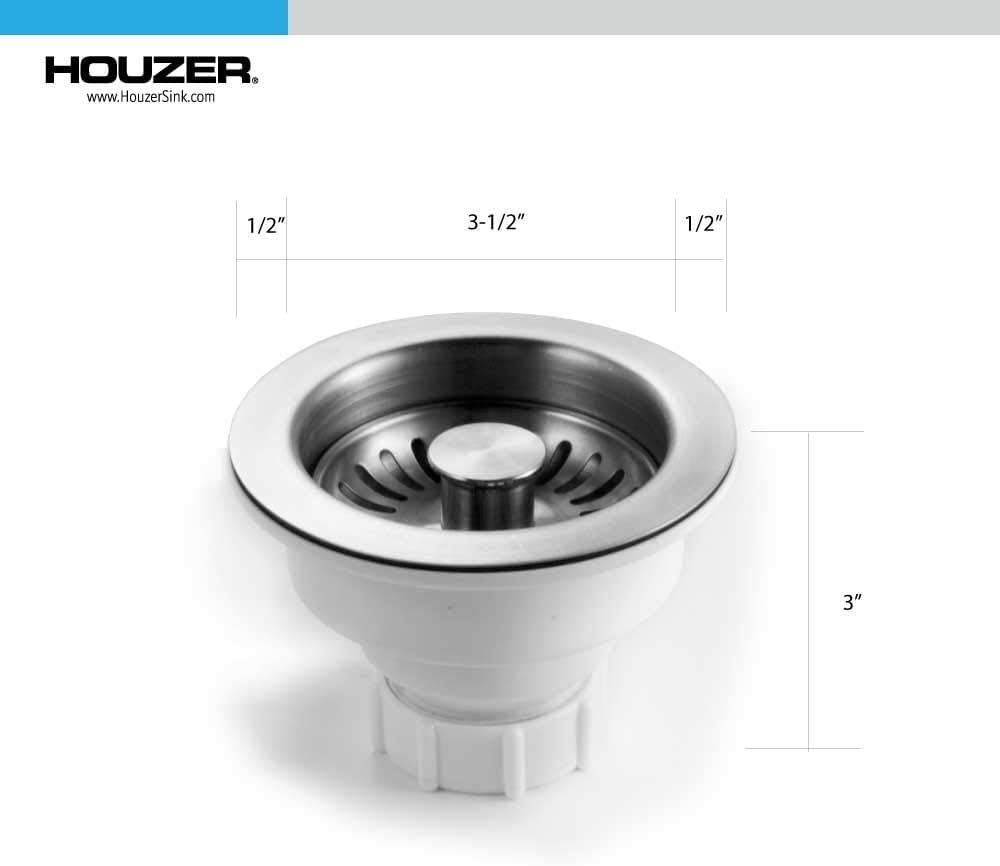 Houzer 190-9400 - 3-1/2 Inch Stainless Steel Pop-Up Kitchen Sink Basket Strainer, Durable Food Catcher Stopper for Metal Kitchen Sink, Ideal for Filtering Waste and Preventing Clogs