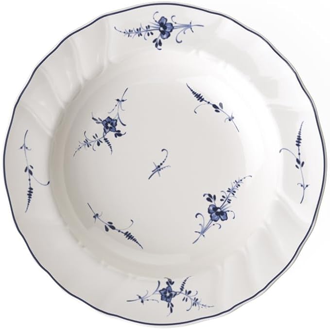 Villeroy & Boch Vieux Luxembourg Rim Soup, 9 in, Premium Porcelain, White/Blue