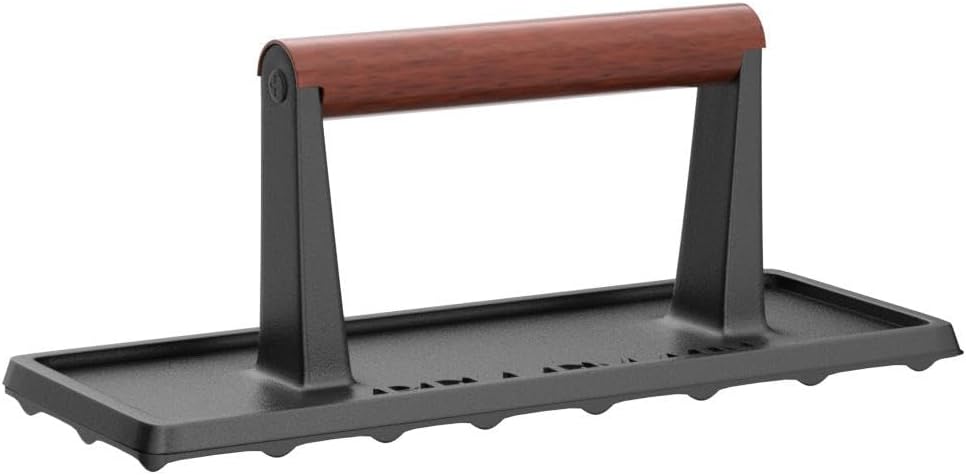 Bellemain Bacon Press Rectangle | Heavy-Duty Cast Iron Grill Press for Perfectly Seared Bacon, Steak & Sandwiches | Equalized Weight Distribution