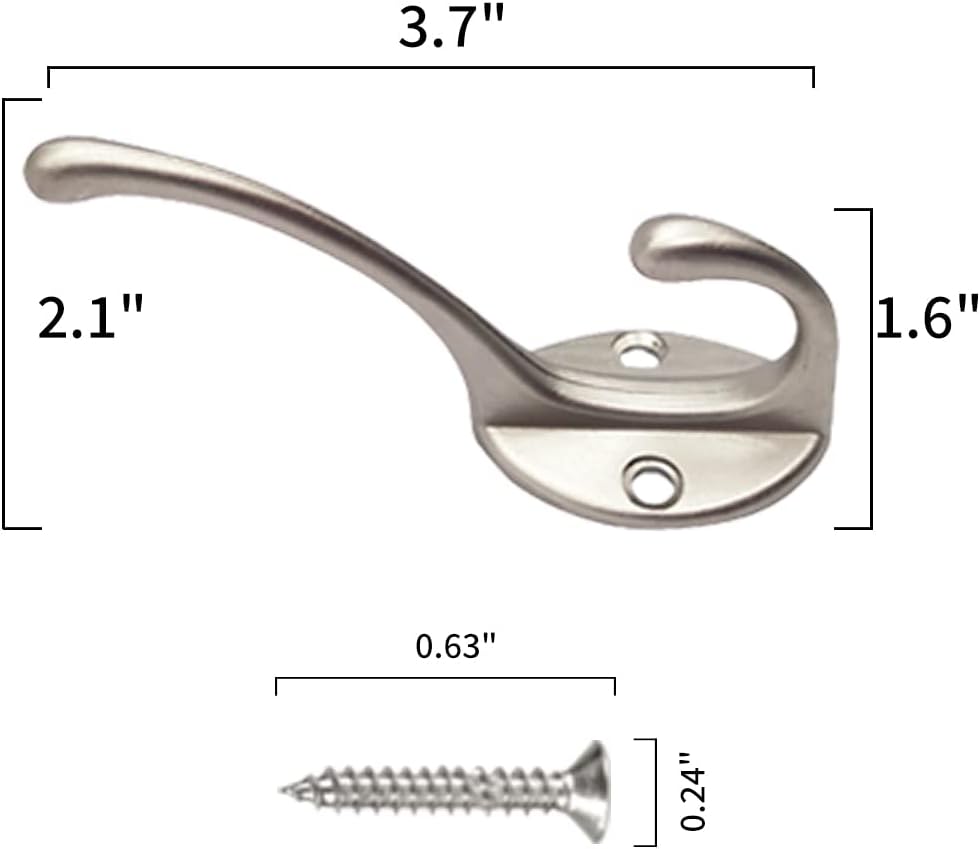 IBosins 30 Pack Heavy Duty Dual Coat Hooks Wall Mounted with 60 Screws Retro Double Hooks Utility Silvery Hooks for Coat, Scarf, Bag, Towel, Key, Cap, Cup, Hat
